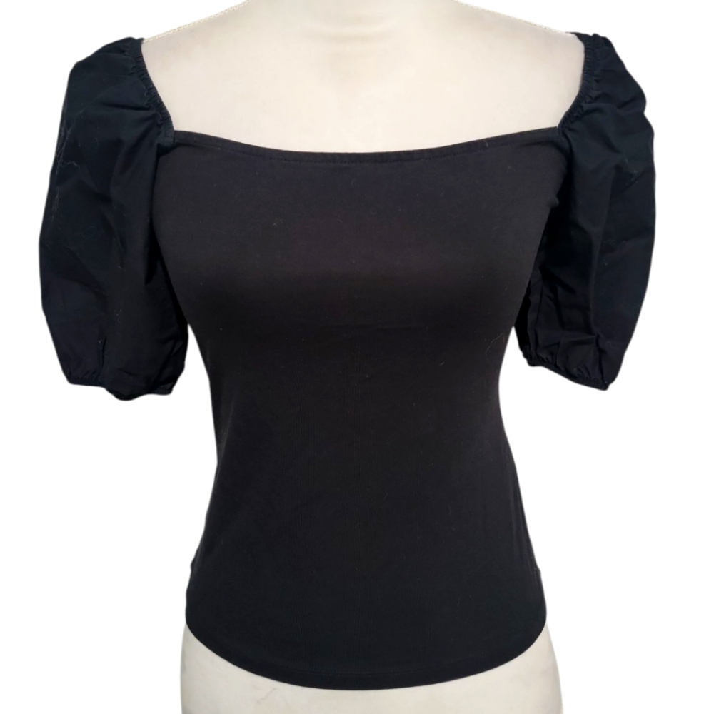 H&M Black Puff Sleeve Square Neck Top Size Small